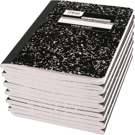Mead Composition Notebooks, Wide Ruled Paper, Black Marble