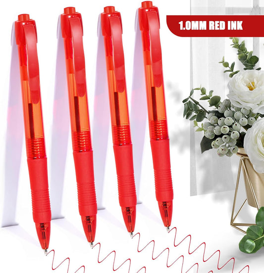 No Bleed Red Ink Click Pens with Soft Grip, Retractable Ballpoint Pens for Office School