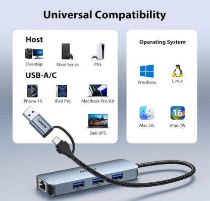 USB-C USB 3.0 to Gigabit Ethernet Adapter, 3-Port USB