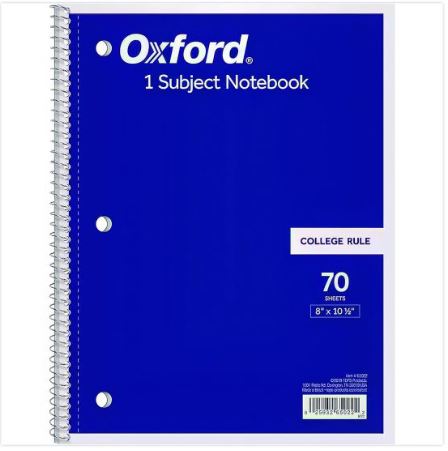Oxford Spiral Notebook, College Ruled Paper, 8 x 10-1/2 Inch, 70 Sheets | Assorted Colors